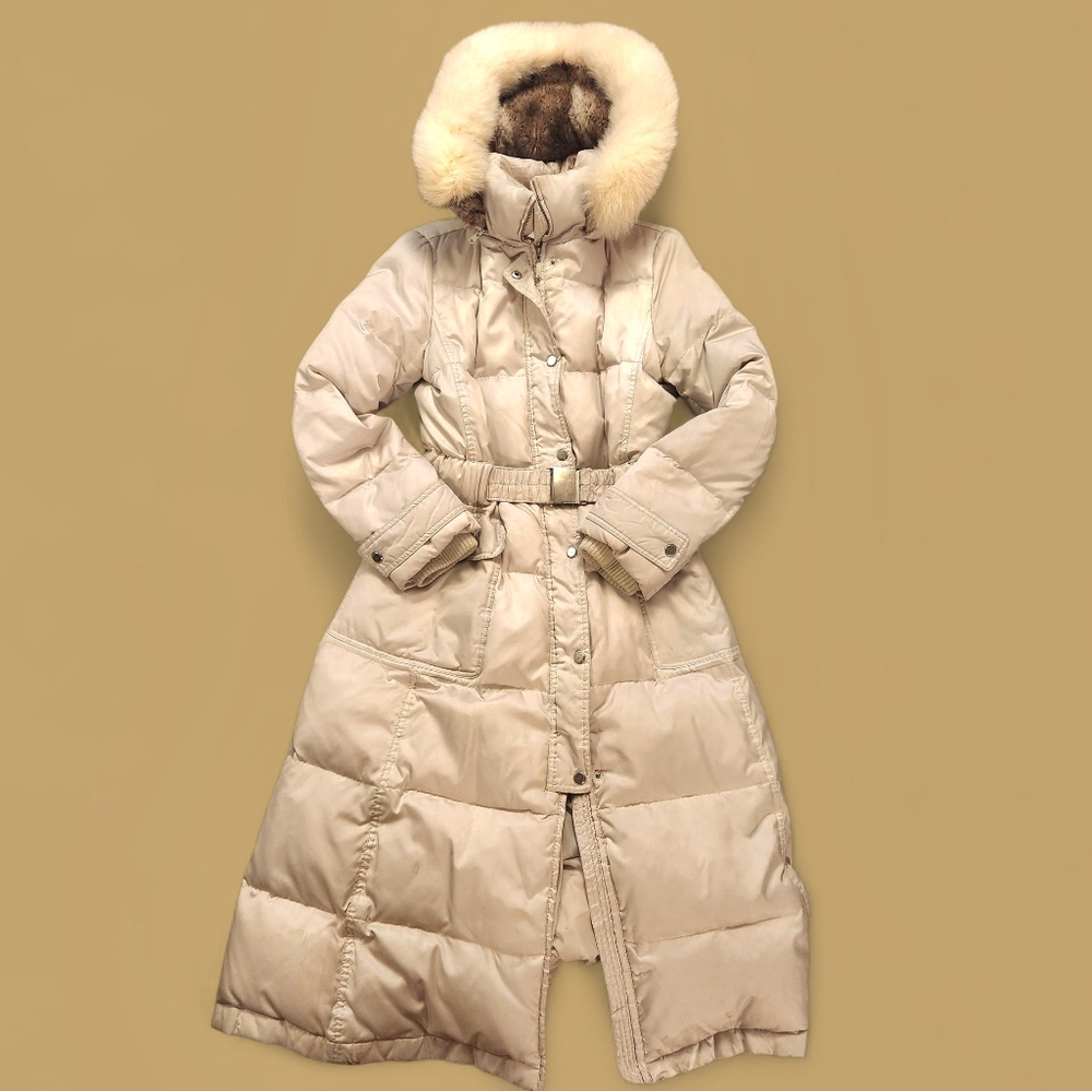 Laundry By Shelli Segal Down Filled Maxi Coat With Real Fur Trim Hood